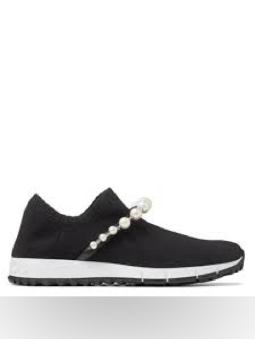 Jimmy Choo Venice Pearl Embellished Stretch Sneakers Black White Size 9